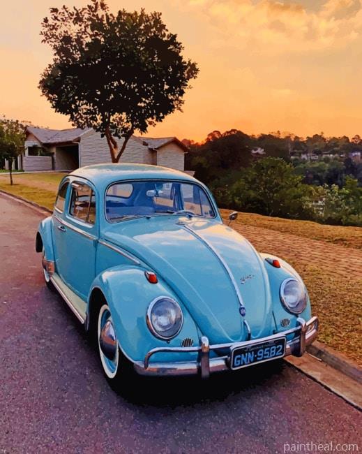 Blue Vintage Car Painting By Numbers Kits