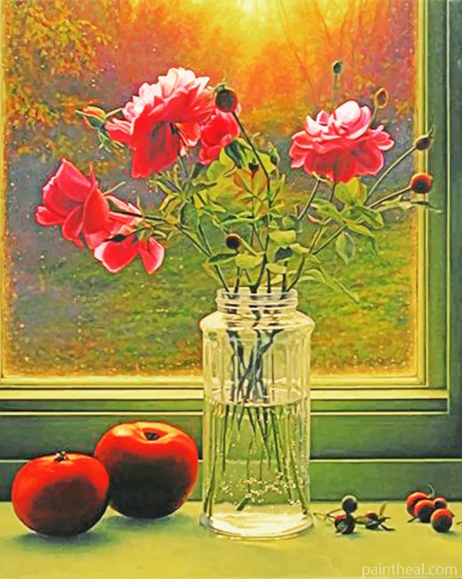 Pink Roses In A Bottle Painting By Numbers Kits