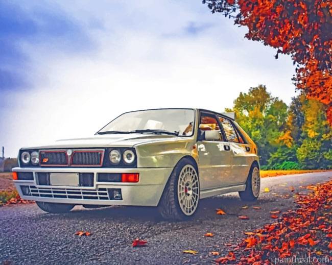 White Car In Autumn Painting By Numbers Kits