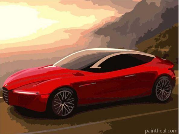 Red Luxury Vehicle On Road Painting By Numbers Kits
