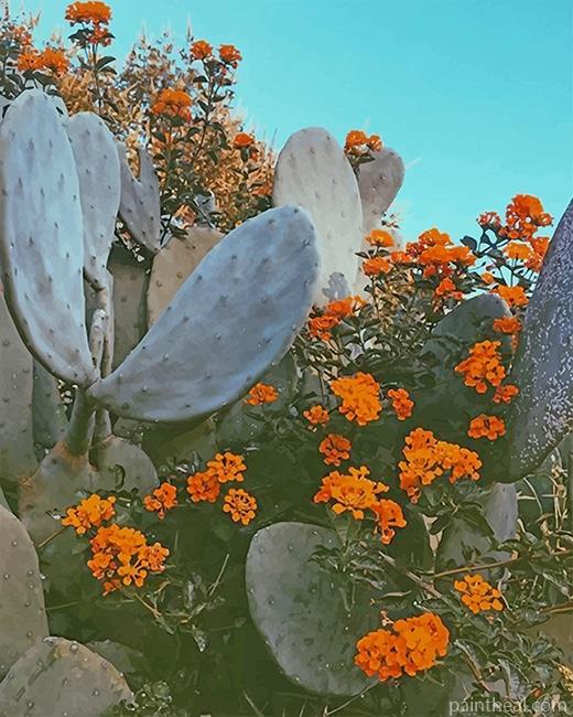 Orange Flowers Cactus Painting By Numbers Kits