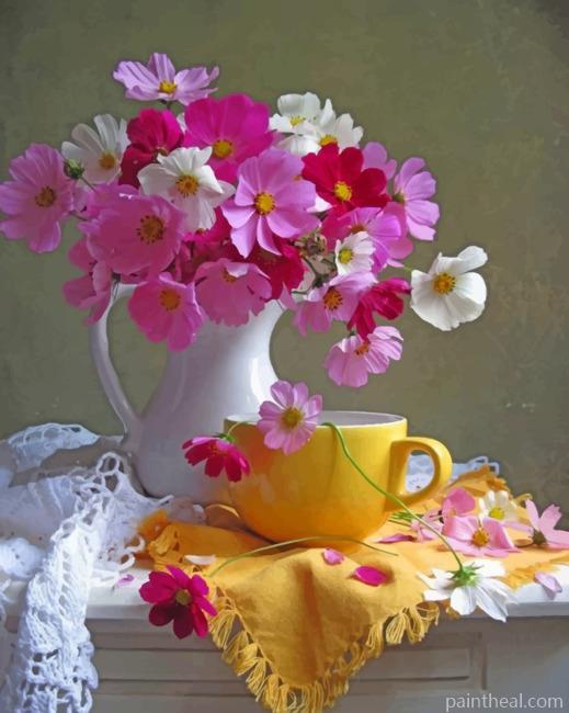 Vase Of Flowers And Cup Painting By Numbers Kits