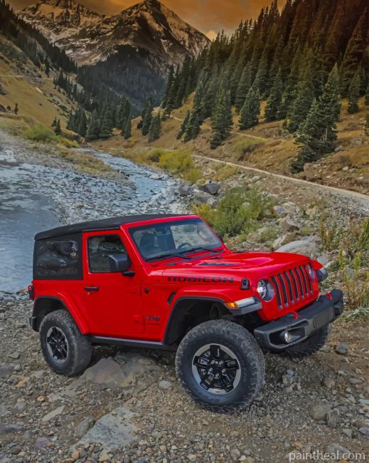Red Jeep Climbing Painting By Numbers Kits