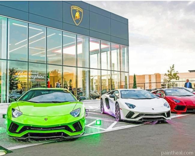 Row Of Lamborghini Cars Painting By Numbers Kits