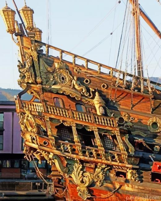 Wooden Old Ship Sailing Painting By Numbers Kits