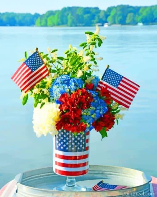 Flowers Vase With American Flag Painting By Numbers Kits