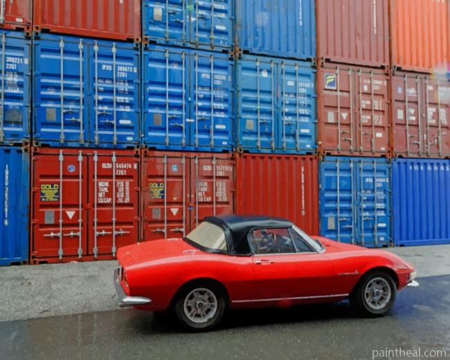 Red Vehicle Near Containers Painting By Numbers Kits