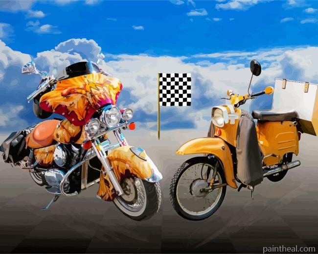 Motorcylces And Checker Flag Painting By Numbers Kits