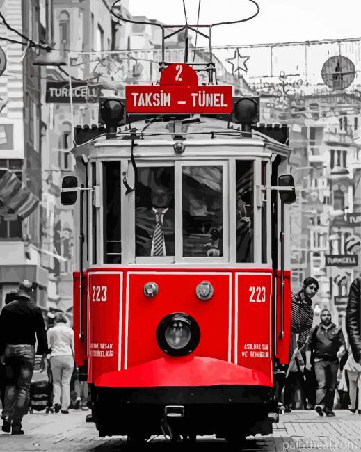 Monochrome Red Tramway Painting By Numbers Kits