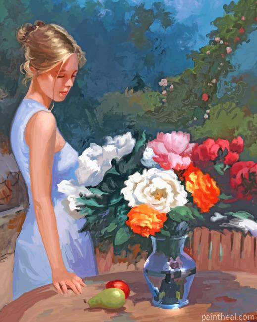 Woman And Flowers Painting By Numbers Kits