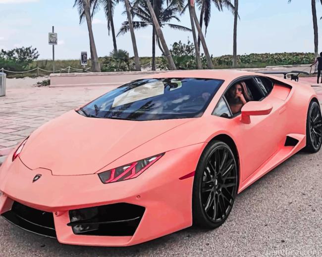 Pink Lamborghini Car Painting By Numbers Kits