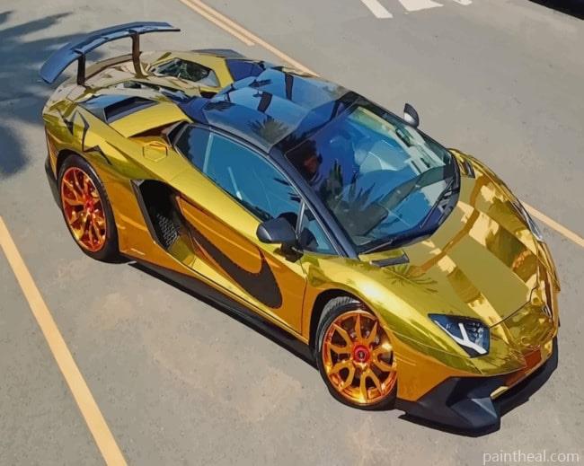 Golden Lamborghini Car Painting By Numbers Kits