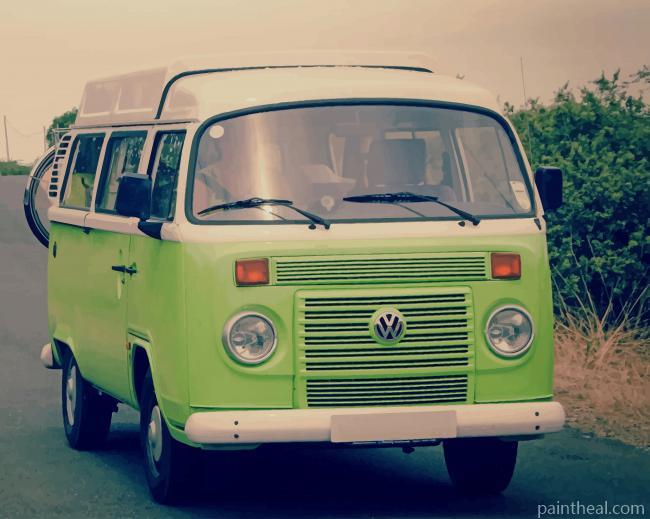 Green And White Volkswagen Combi Painting By Numbers Kits