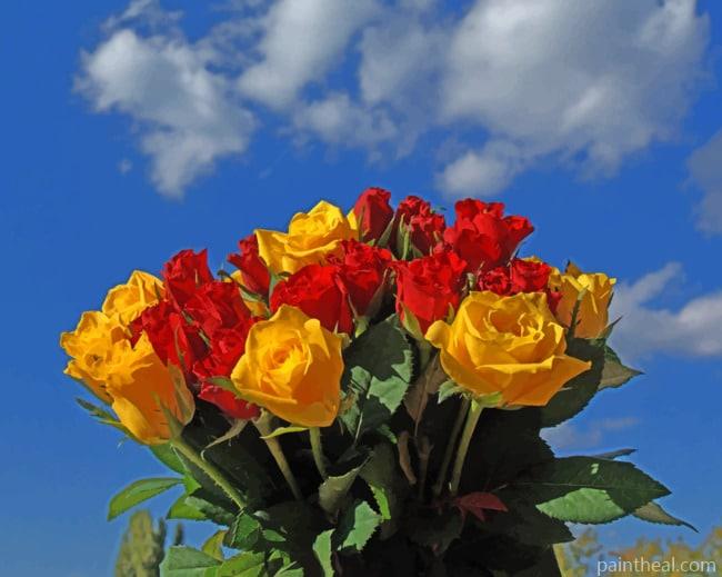 Red And Yellow Roses Bouquet Painting By Numbers Kits