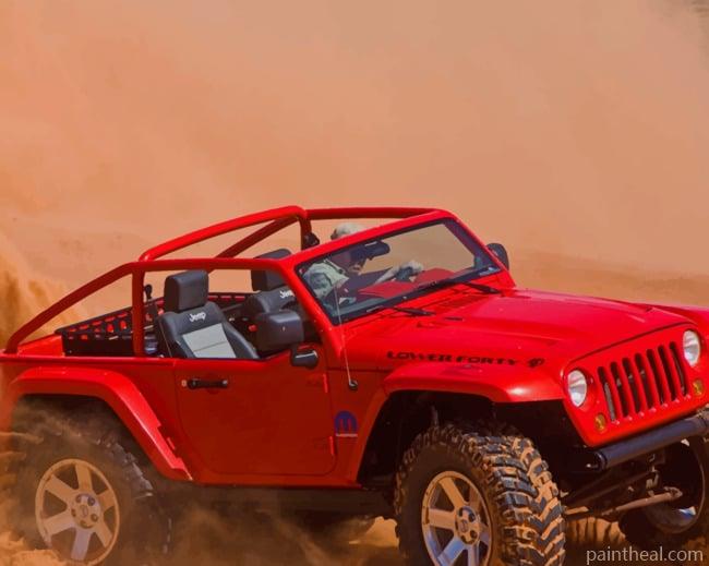 Red Jeep Car In Desert Painting By Numbers Kits
