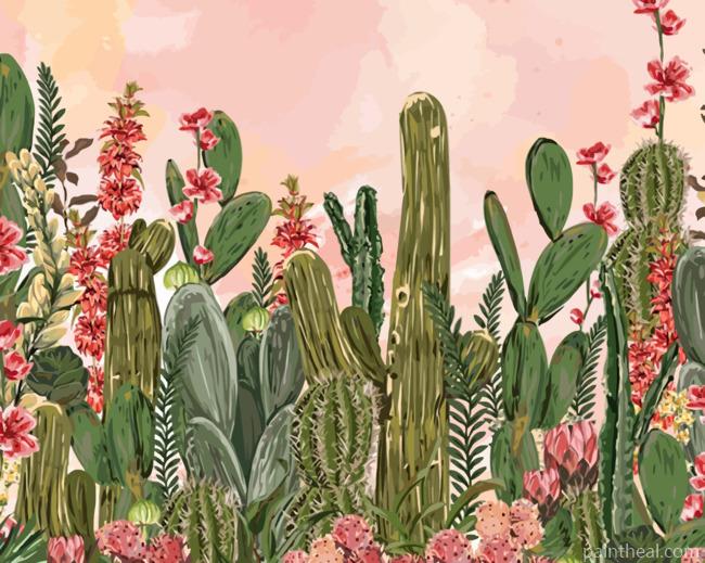 Cactus And Roses Art Painting By Numbers Kits