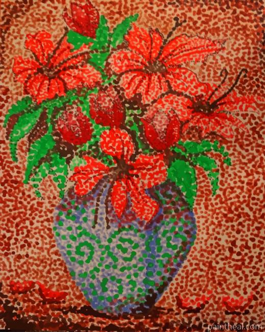 Red Flowers Pointillism Painting By Numbers Kits