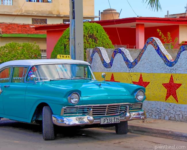 Blue Taxi In Havana Cuba Painting By Numbers Kits