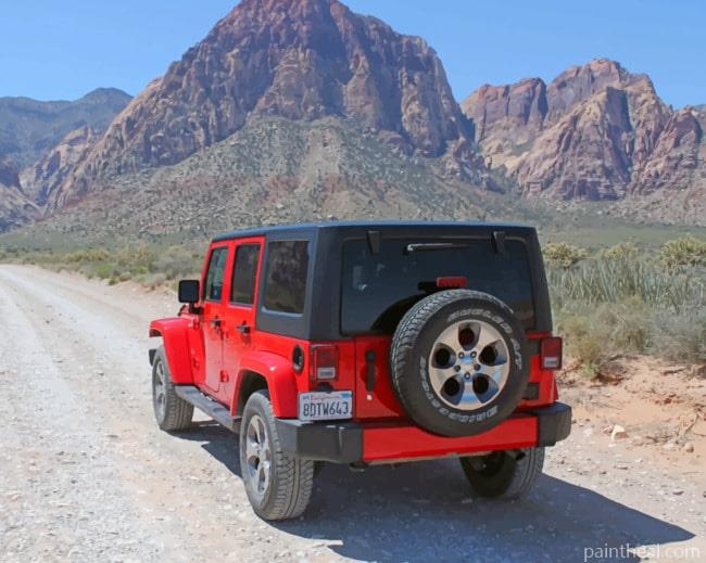 Red Jeep Wrangler In Nevada Painting By Numbers Kits
