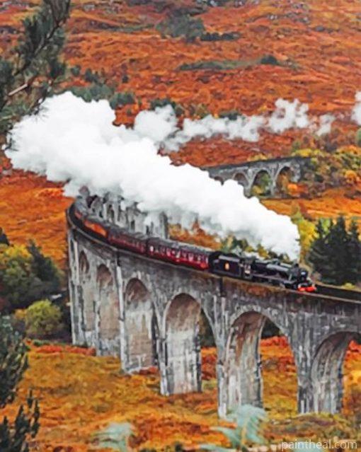 Train Passing Through Scottish Landscape Painting By Numbers Kits
