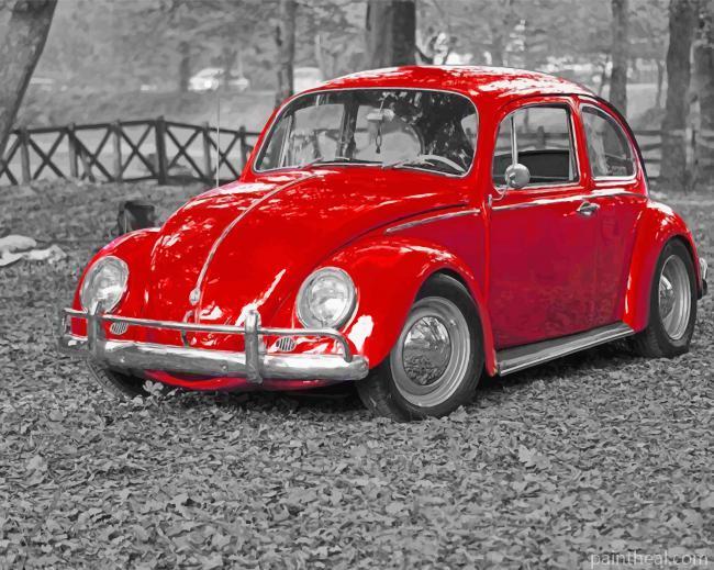 Old Red Beetle Car Painting By Numbers Kits