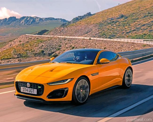 Yellow Fast Jaguar Car Painting By Numbers Kits