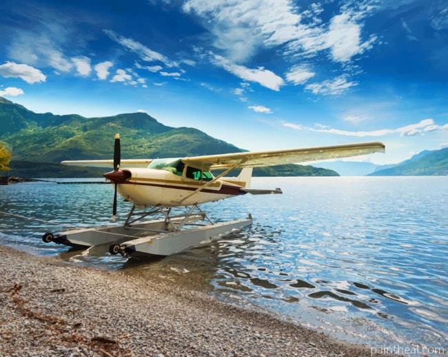 White Seaplane In Italy Lake Painting By Numbers Kits