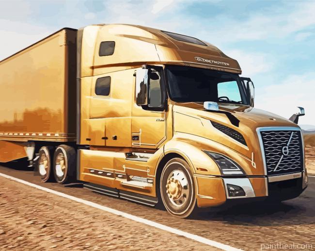 Golden Semi Truck Painting By Numbers Kits