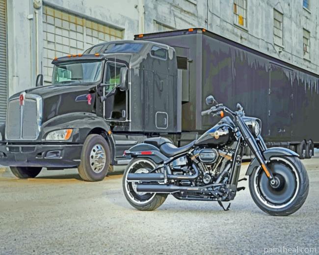 Black Truck And Motorcycle Painting By Numbers Kits