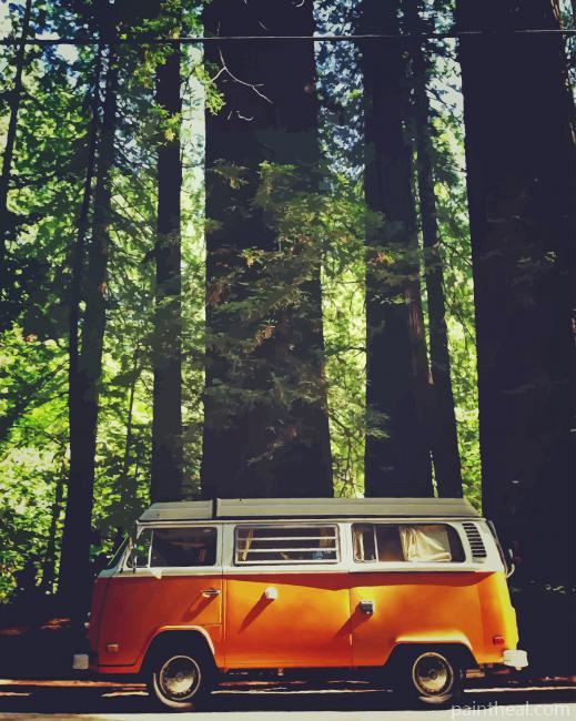 Vintage Bus In Forest Painting By Numbers Kits