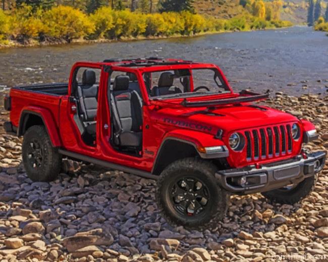 Red Convertible Jeep Painting By Numbers Kits
