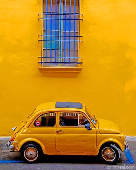 Cute Yellow Small Car Painting By Numbers Kits