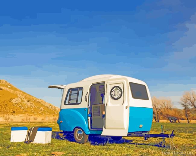 Aesthetic Blue Camper Painting By Numbers Kits