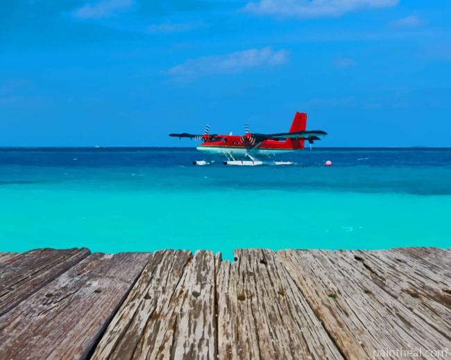 Airplane Sea Wood Planks Seaplane Painting By Numbers Kits
