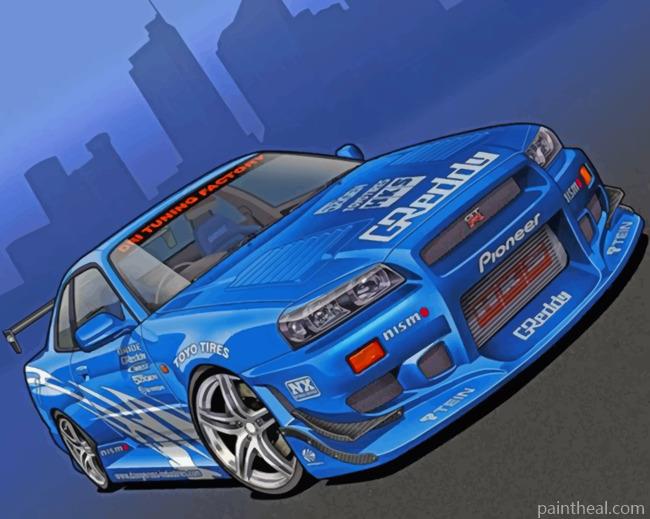 Blue Car Painting By Numbers Kits