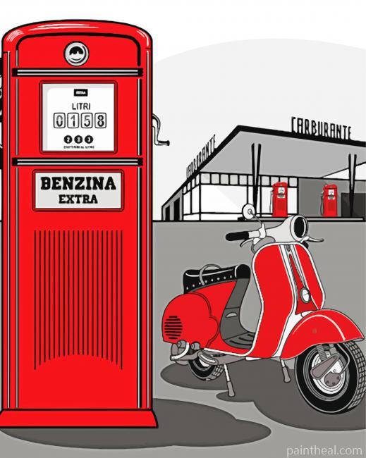 Red Lambretta Scooter Painting By Numbers Kits
