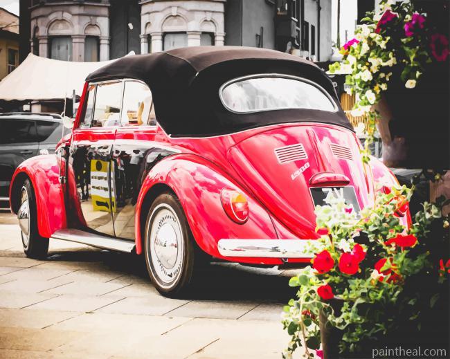 Red Antique VW Car Painting By Numbers Kits