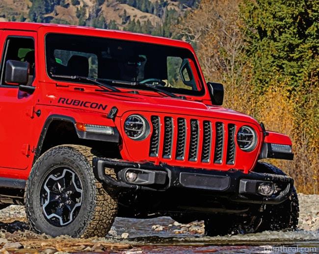 Red Jeep Closeup Painting By Numbers Kits