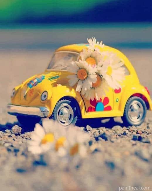 Cute Yellow Car Painting By Numbers Kits