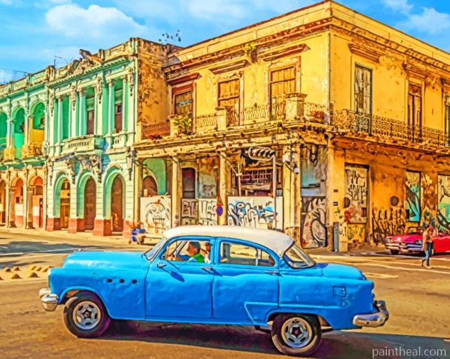 Cuba Blue Car Painting By Numbers Kits