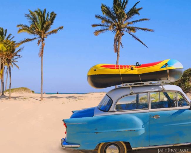 Cuba Beach With Vintage Car Painting By Numbers Kits
