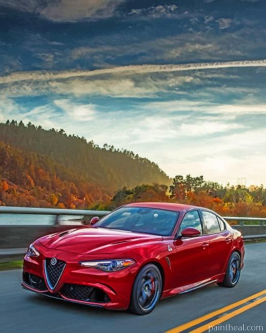 Red Alpha Romeo On The Road Painting By Numbers Kits