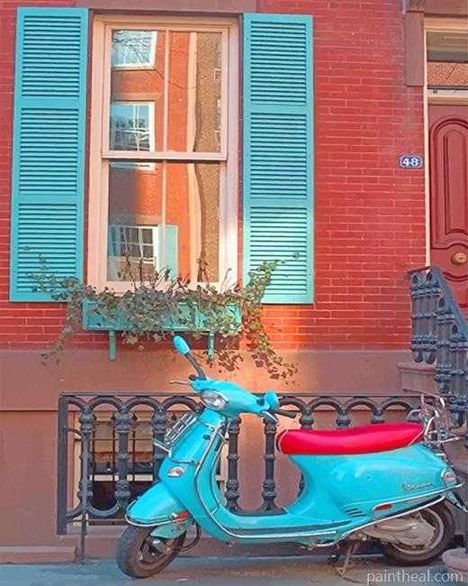 Vespa Turquoise Scooter Painting By Numbers Kits