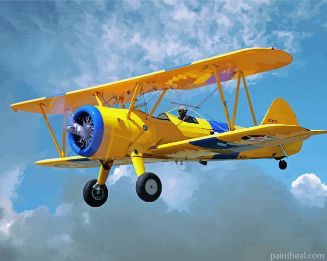 Yellow Biplane Flying Painting By Numbers Kits