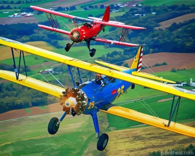 Blue And Red Biplane Painting By Numbers Kits