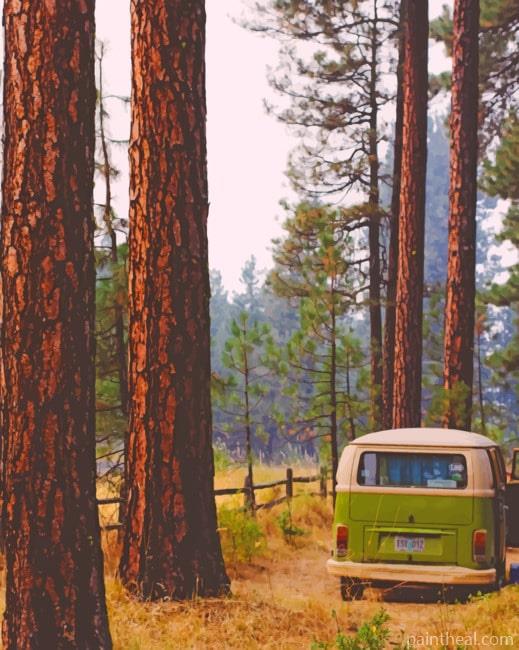 Green Camping Car Painting By Numbers Kits