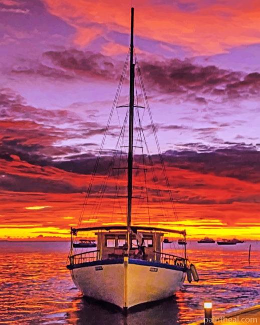 Boat Sundown Painting By Numbers Kits