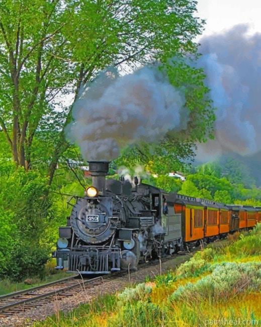 Train Railway Forest Painting By Numbers Kits