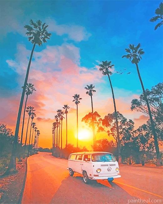 VW Car Sunset Painting By Numbers Kits