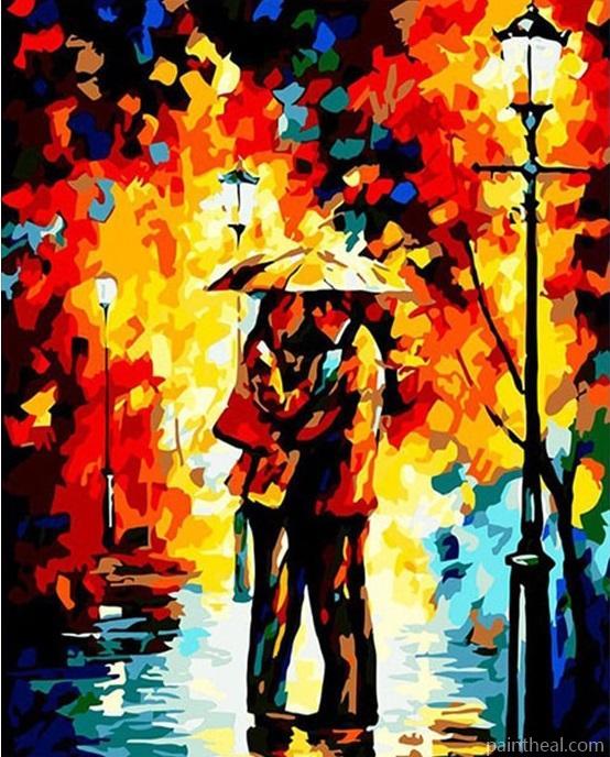 Romantic Lover Under Rain People Painting By Numbers Kits